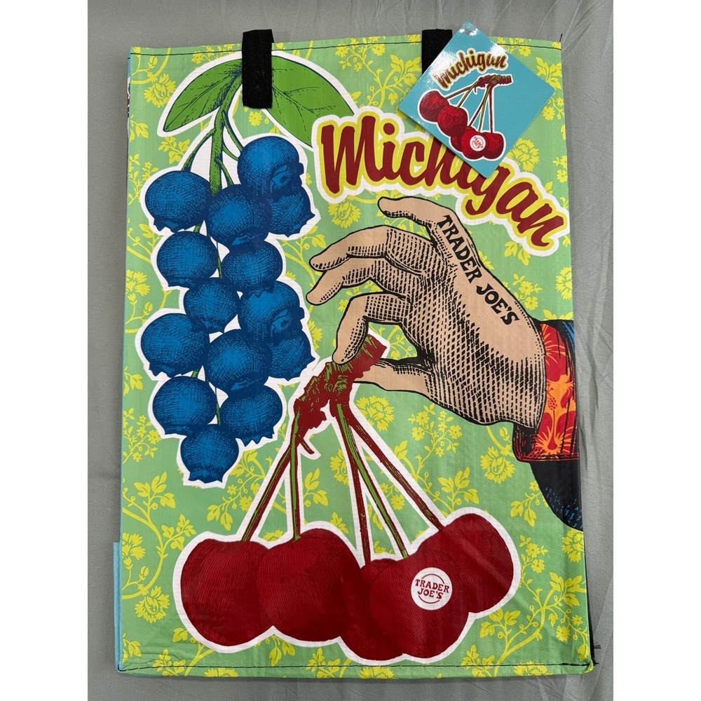 Trader Joe's Michigan Reusable Tote Bag Cherry Mitten State Theme (2024)‎